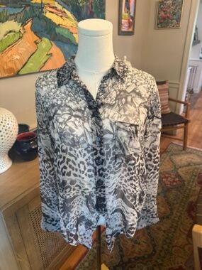 Equipment Femme Silk Leopard Animal Crystal Print Blouse Shirt S